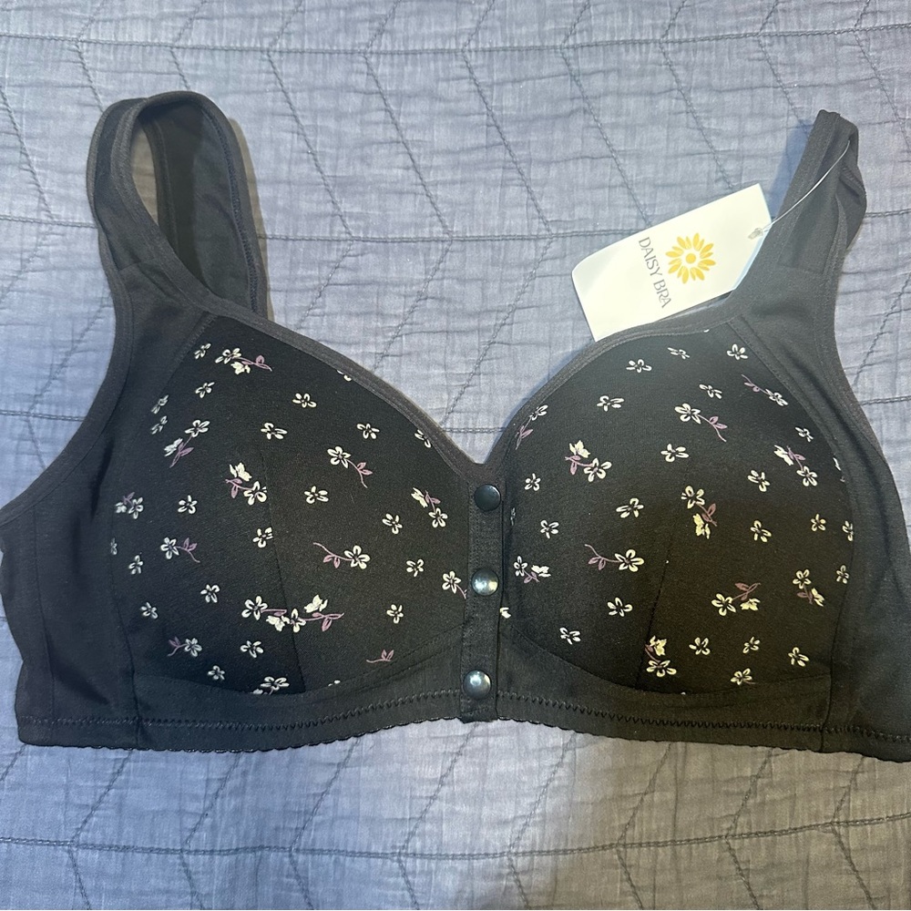 Floral Black Bra with Purple Accents